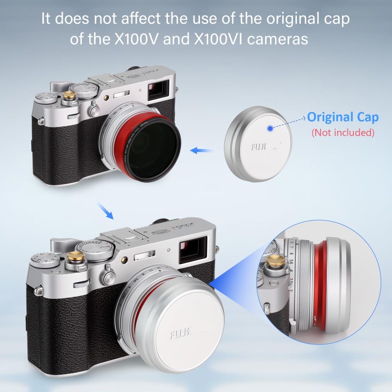 Haoge غطاء عدسة معدني Haoge LUV-X54R مع حماية MC UV فلتر عدسة فوق بنفسجية متعددة الطلاء لكاميرا Fujifilm X100VI Fuji X100V باللون الأحمر - Image 4